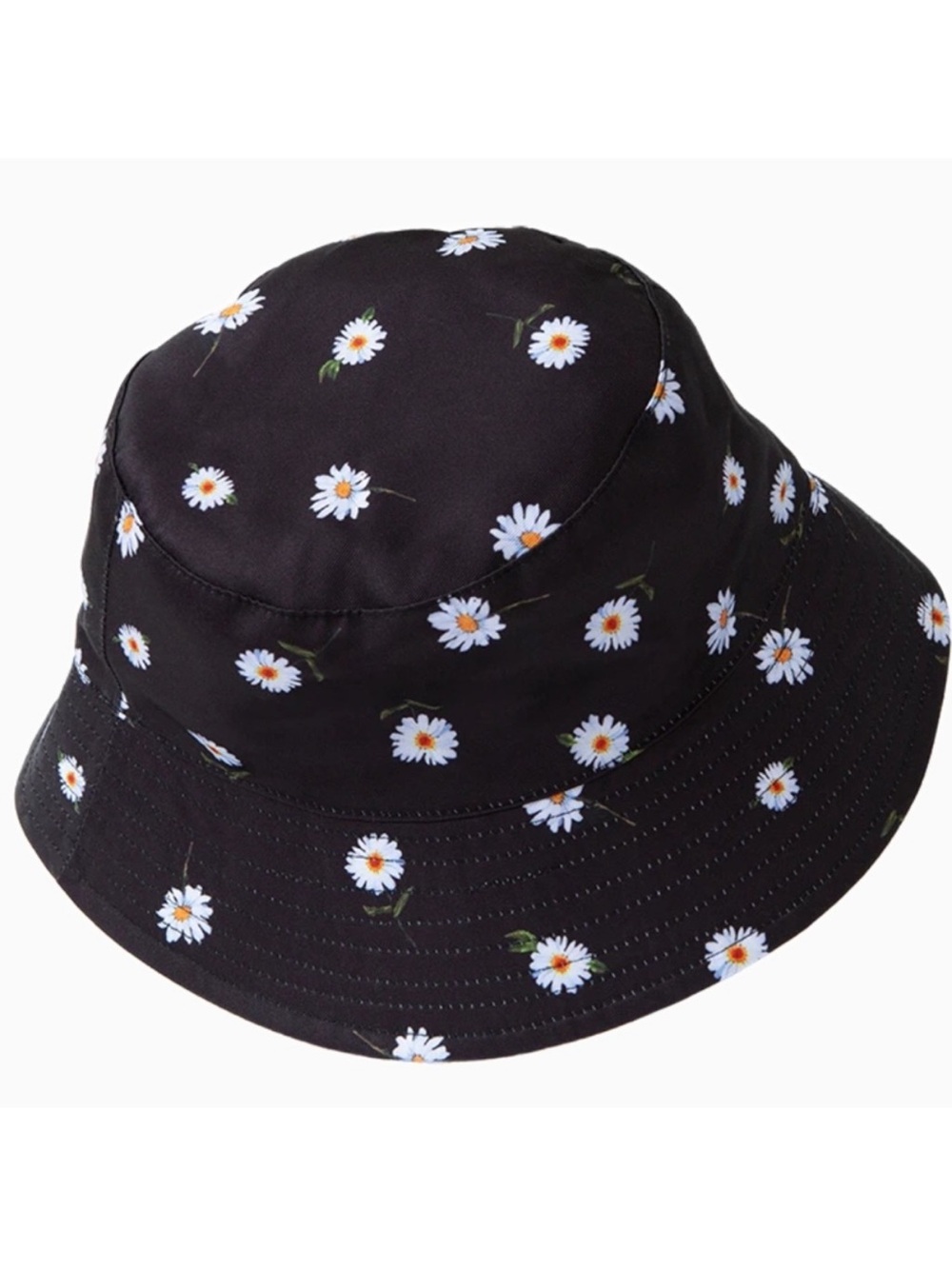 Alice + Olivia Daisy Print Reversible Bucket Hat Black Floral Print/Solid White